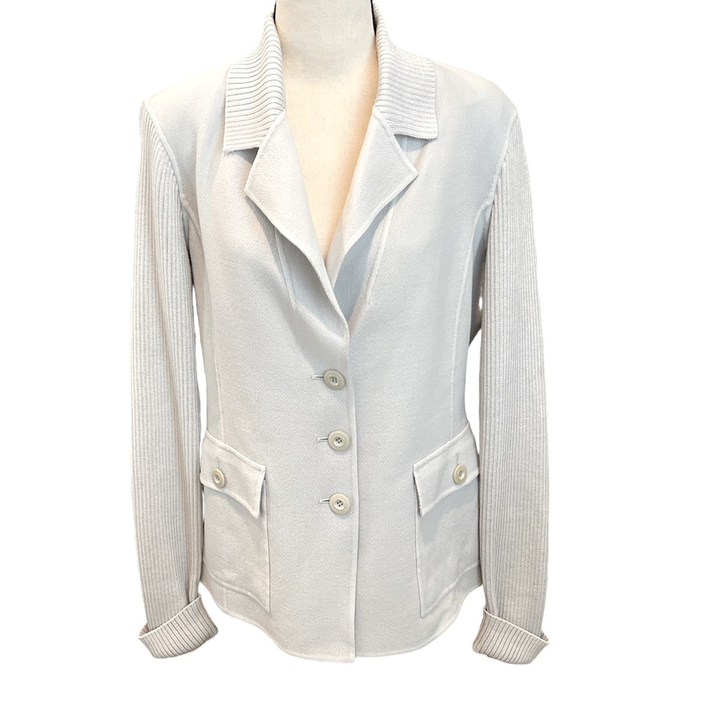 St. John | Sweater Blazer Sewn By Hand Wool Dove Gray Coat Sz 8
